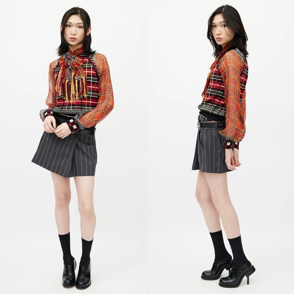 Jean Paul Gaultier Chiffon Sleeve Tartan Plaid Sweater - Picture 2 of 13